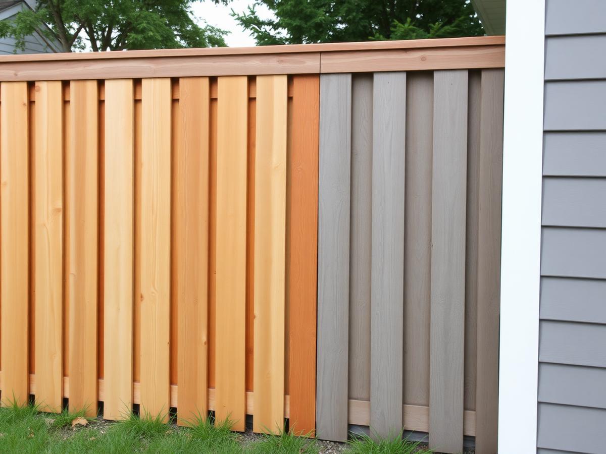 Wooden fence half washed showing fresh cedar color