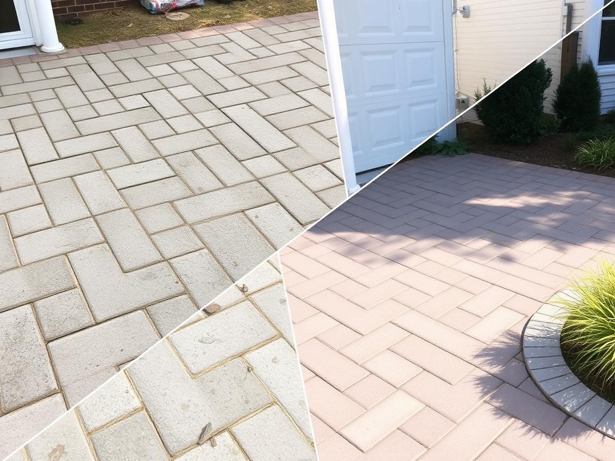 Paver patio before and after pressure washing