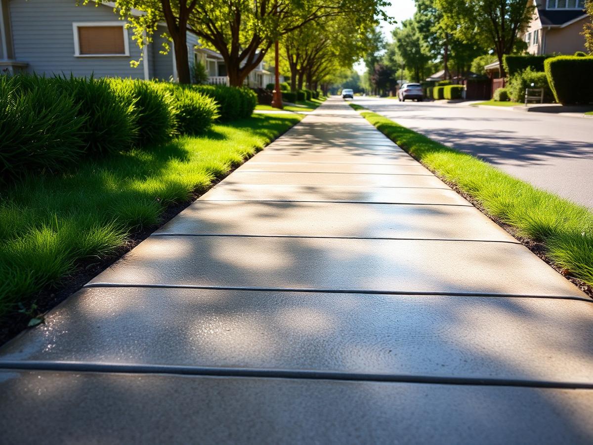 Freshly cleaned neighborhood sidewalk